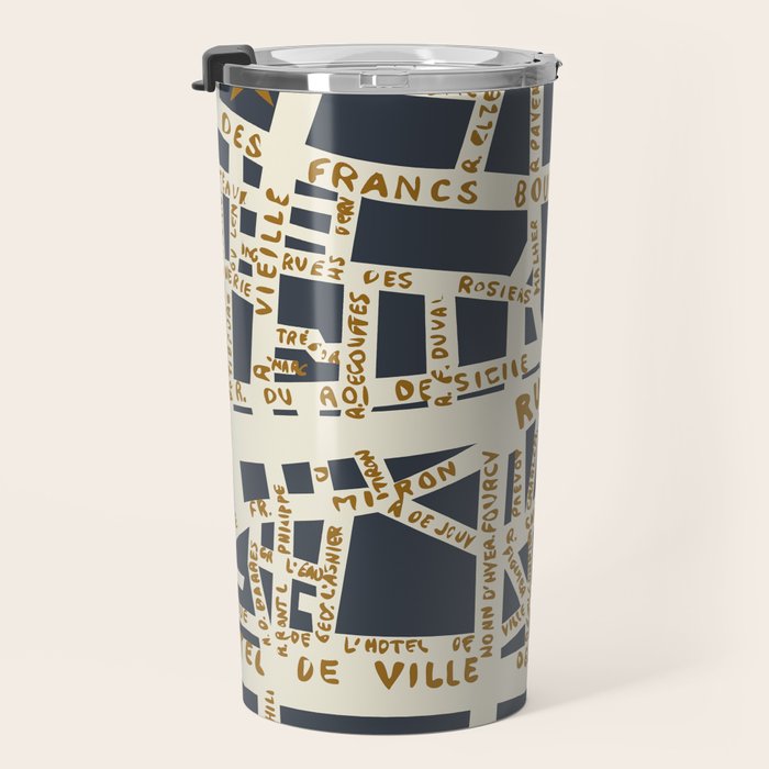 PARIS MAP GREY GOLD Travel Mug Gallery Image 3