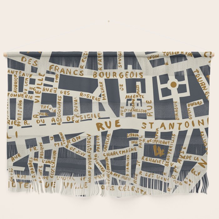 PARIS MAP GREY GOLD Wall Hanging Gallery Image 1