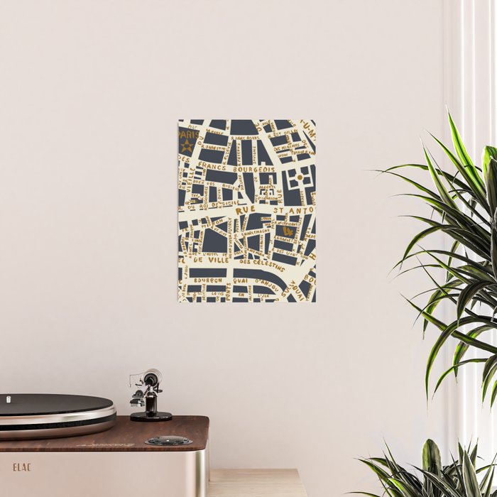 PARIS MAP GREY GOLD Poster Gallery Image 2
