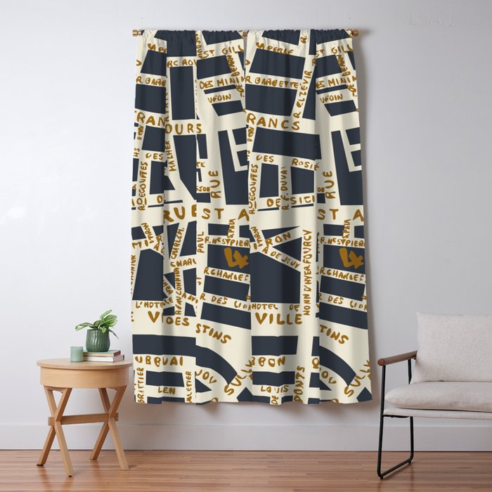 PARIS MAP GREY GOLD Window Curtain Gallery Image 1