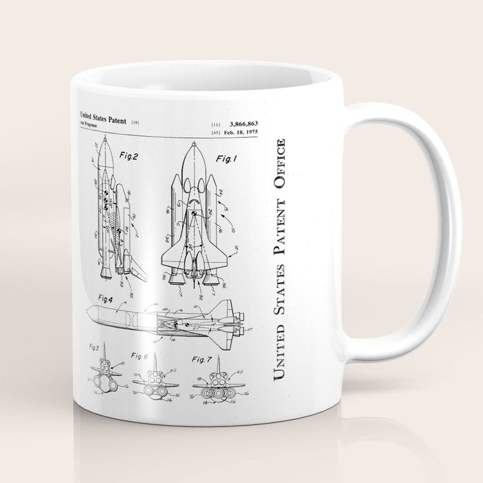 Nasa Space Shuttle Patent - Nasa Shuttle Art - Black And White Coffee Mug Gallery Image 1