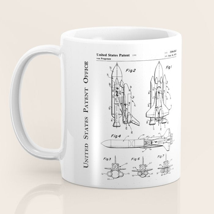 Nasa Space Shuttle Patent - Nasa Shuttle Art - Black And White Coffee Mug Gallery Image 3