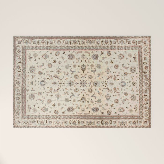 Antique Persian Delicate Ivory Cream  Welcome Mat Gallery Image 1