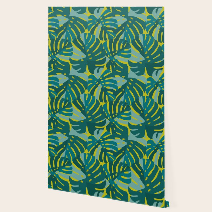 Monstera Leaves in Teal Wallpaper Gallery Image 2