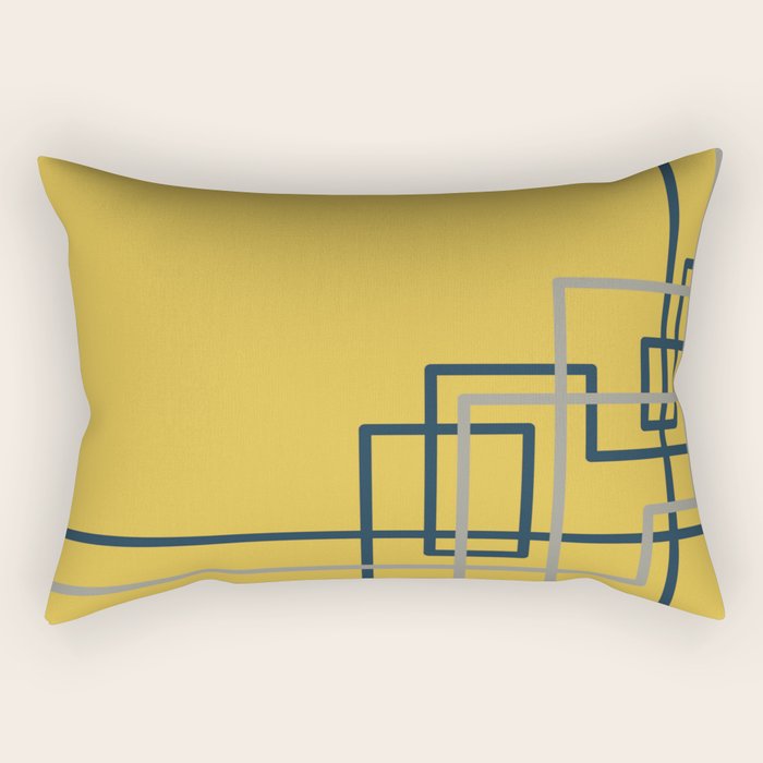 Corner Deco Minimalist Geometric Pattern in Navy Blue, Gray, and Light Mustard Rectangular Pillow Gallery Image 1