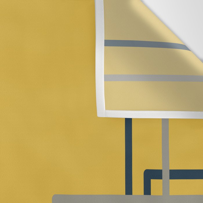Corner Deco Minimalist Geometric Pattern in Navy Blue, Gray, and Light Mustard Wall Tapestry Gallery Image 3