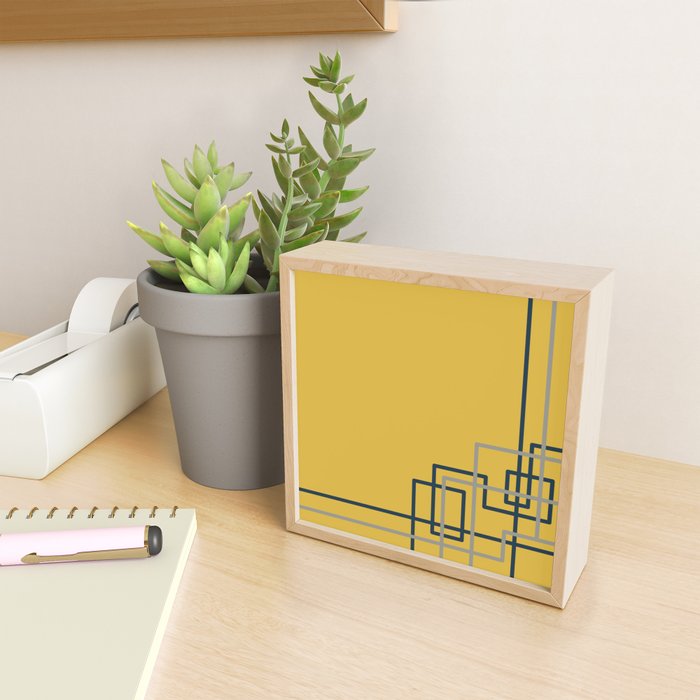 Corner Deco Minimalist Geometric Pattern in Navy Blue, Gray, and Light Mustard Mini Art Print Gallery Image 2
