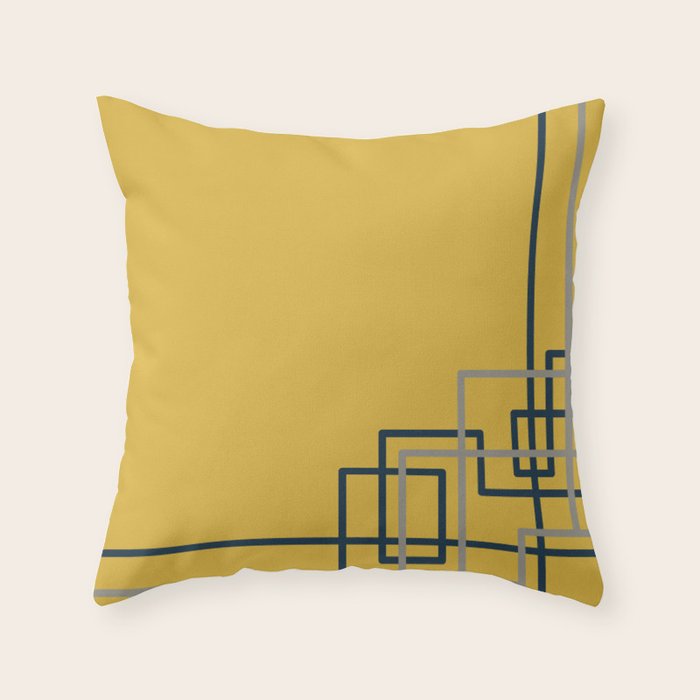 Corner Deco Minimalist Geometric Pattern in Navy Blue, Gray, and Light Mustard Throw Pillow Gallery Image 6