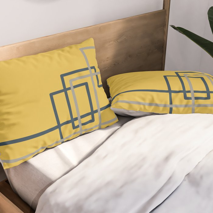 Corner Deco Minimalist Geometric Pattern in Navy Blue, Gray, and Light Mustard Pillow Sham Gallery Image 2