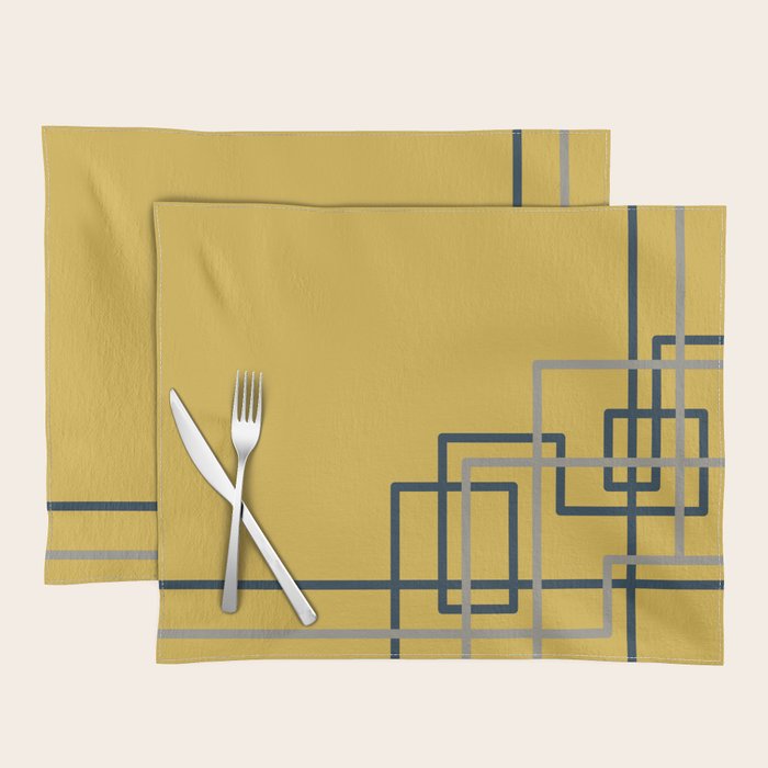 Corner Deco Minimalist Geometric Pattern in Navy Blue, Gray, and Light Mustard Placemat Gallery Image 1
