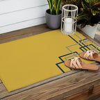 Corner Deco Minimalist Geometric Pattern in Navy Blue, Gray, and Light Mustard Outdoor Rug Gallery Image 2