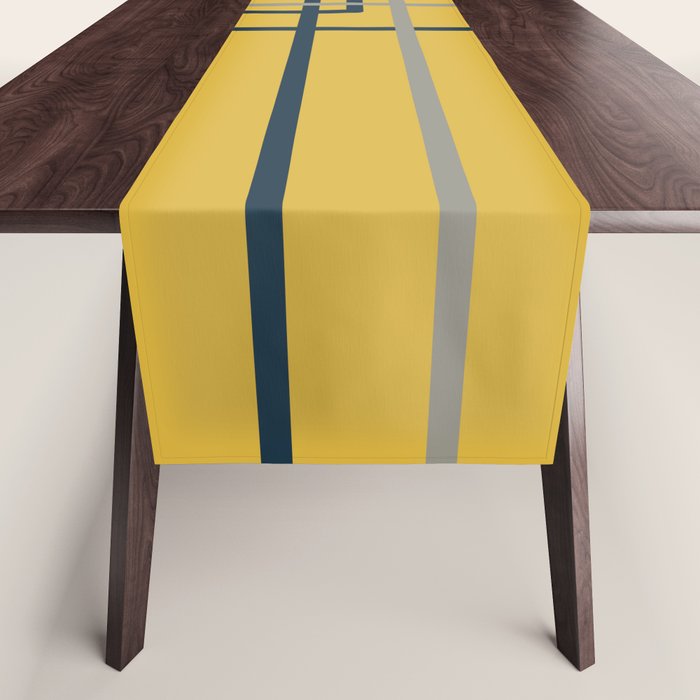 Corner Deco Minimalist Geometric Pattern in Navy Blue, Gray, and Light Mustard Table Runner Gallery Image 1