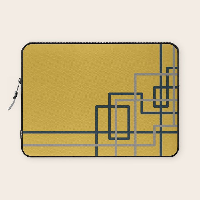 Corner Deco Minimalist Geometric Pattern in Navy Blue, Gray, and Light Mustard Laptop Sleeve Gallery Image 1