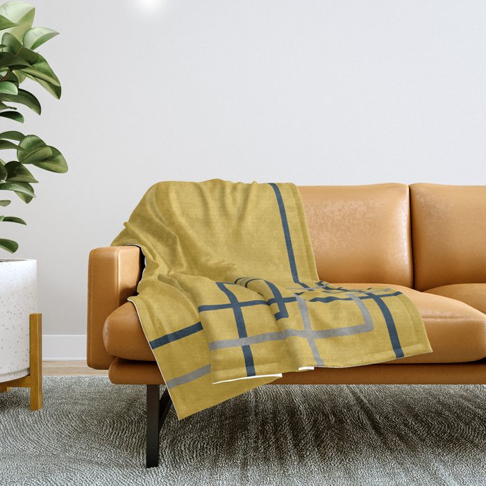 Corner Deco Minimalist Geometric Pattern in Navy Blue, Gray, and Light Mustard Throw Blanket Gallery Image 1
