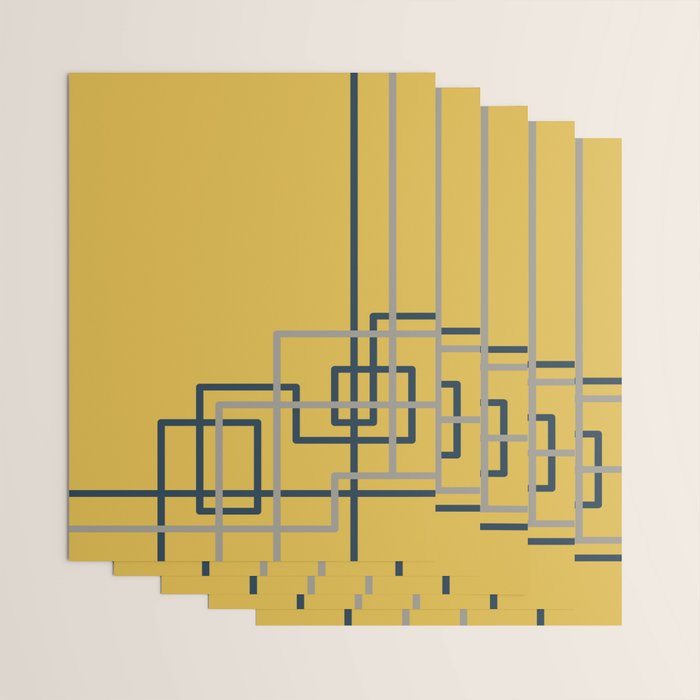Corner Deco Minimalist Geometric Pattern in Navy Blue, Gray, and Light Mustard Wrapping Paper Gallery Image 3