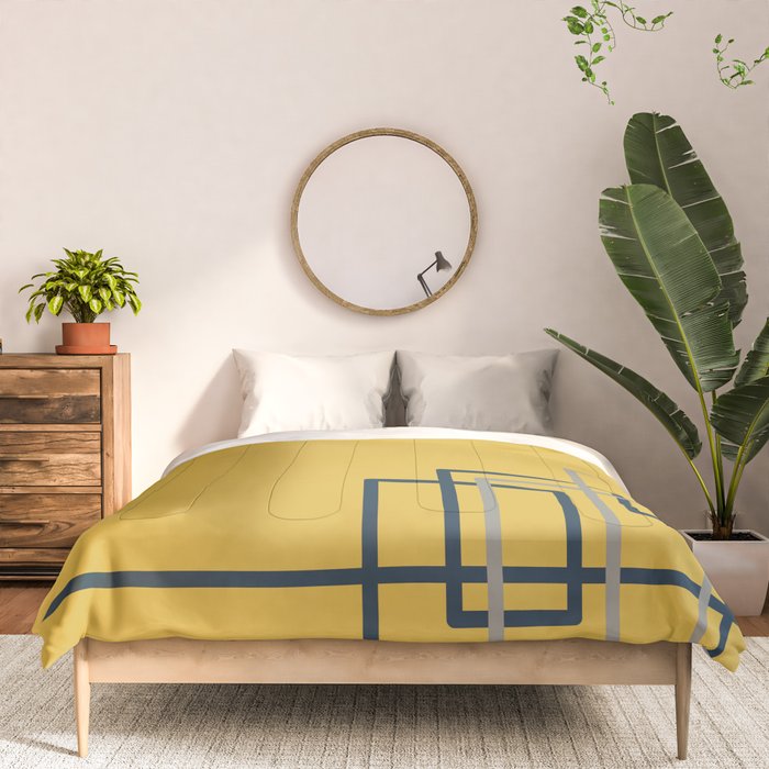 Corner Deco Minimalist Geometric Pattern in Navy Blue, Gray, and Light Mustard Comforter Gallery Image 3