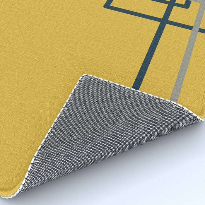Corner Deco Minimalist Geometric Pattern in Navy Blue, Gray, and Light Mustard Rug Gallery Image 4