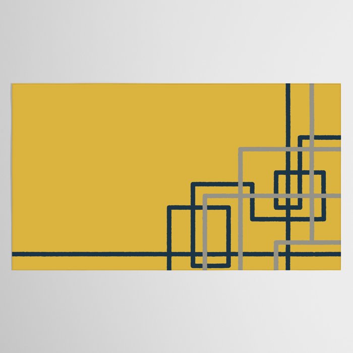 Corner Deco Minimalist Geometric Pattern in Navy Blue, Gray, and Light Mustard Tablecloth Gallery Image 2