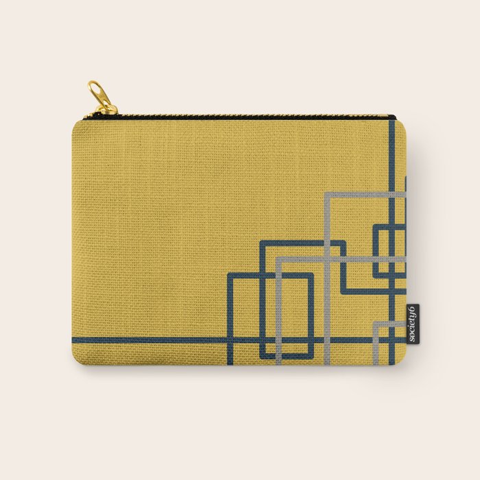 Corner Deco Minimalist Geometric Pattern in Navy Blue, Gray, and Light Mustard Carry All Pouch Gallery Image 1