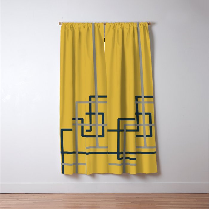 Corner Deco Minimalist Geometric Pattern in Navy Blue, Gray, and Light Mustard Window Curtain Gallery Image 3