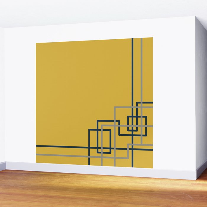 Corner Deco Minimalist Geometric Pattern in Navy Blue, Gray, and Light Mustard Wall Mural Gallery Image 2