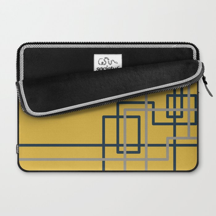 Corner Deco Minimalist Geometric Pattern in Navy Blue, Gray, and Light Mustard Laptop Sleeve Gallery Image 2