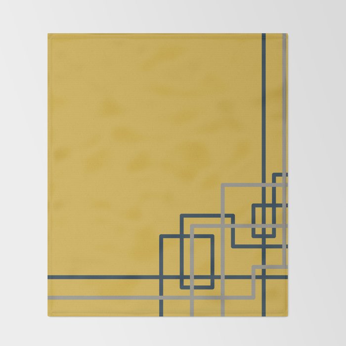 Corner Deco Minimalist Geometric Pattern in Navy Blue, Gray, and Light Mustard Throw Blanket Gallery Image 2