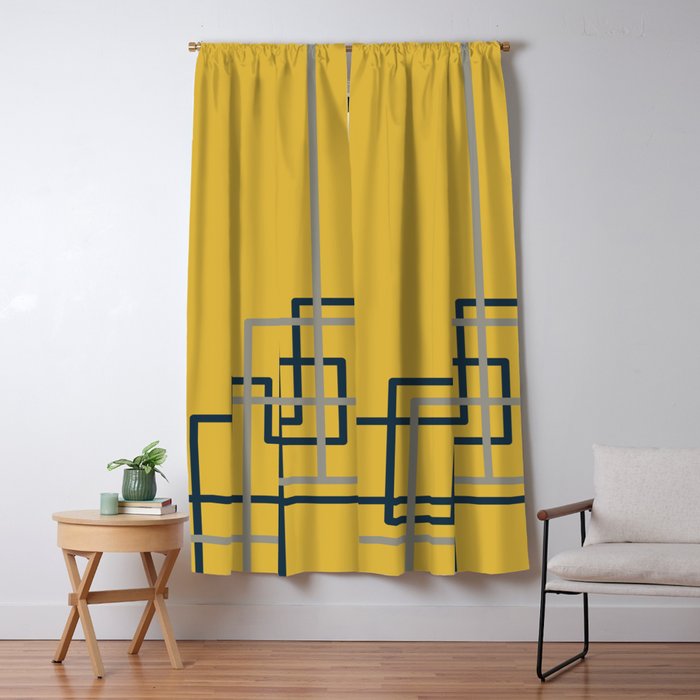 Corner Deco Minimalist Geometric Pattern in Navy Blue, Gray, and Light Mustard Window Curtain Gallery Image 1