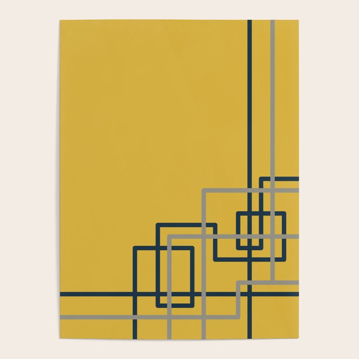 Corner Deco Minimalist Geometric Pattern in Navy Blue, Gray, and Light Mustard Poster Gallery Image 4
