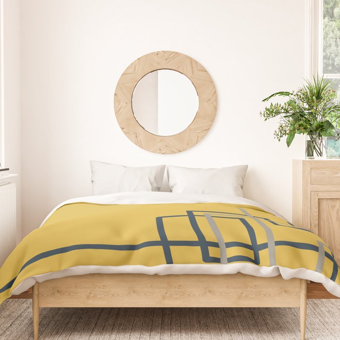 Corner Deco Minimalist Geometric Pattern in Navy Blue, Gray, and Light Mustard Duvet Cover Gallery Image 3