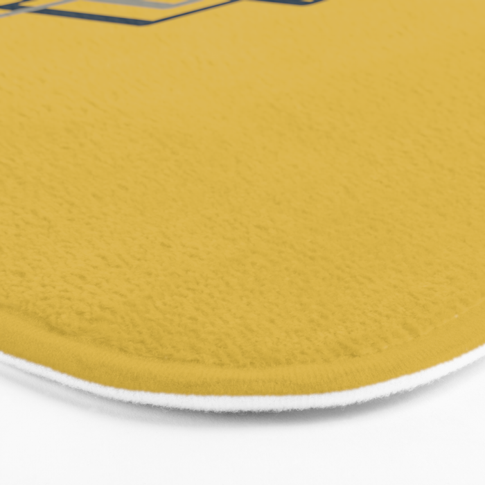 Corner Deco Minimalist Geometric Pattern in Navy Blue, Gray, and Light Mustard Bath Mat Gallery Image 3