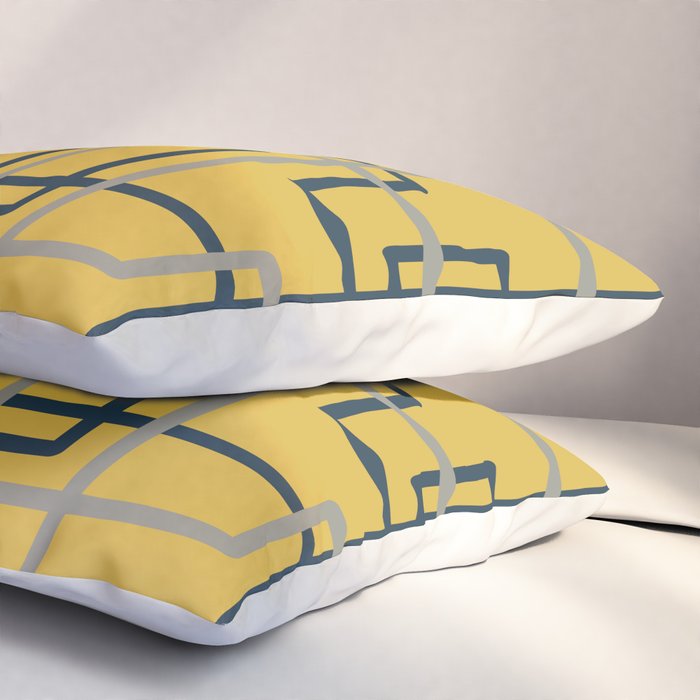 Corner Deco Minimalist Geometric Pattern in Navy Blue, Gray, and Light Mustard Pillow Sham Gallery Image 3