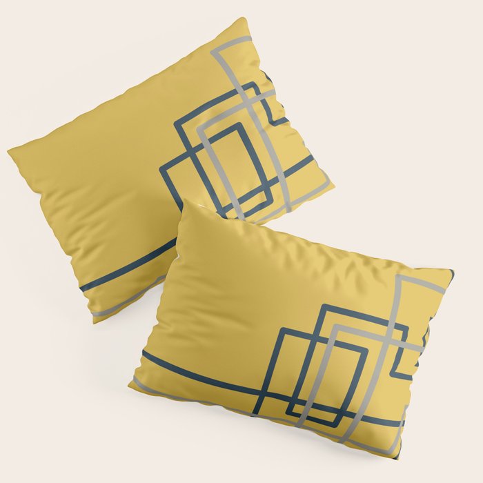 Corner Deco Minimalist Geometric Pattern in Navy Blue, Gray, and Light Mustard Pillow Sham Gallery Image 1