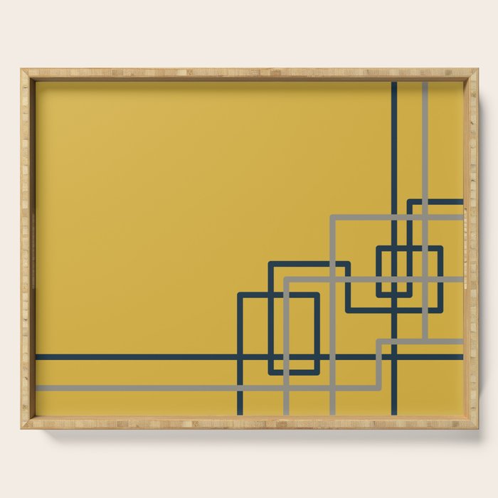 Corner Deco Minimalist Geometric Pattern in Navy Blue, Gray, and Light Mustard Serving Tray Gallery Image 1