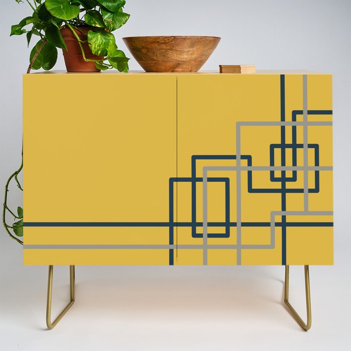 Corner Deco Minimalist Geometric Pattern in Navy Blue, Gray, and Light Mustard Credenza Gallery Image 1