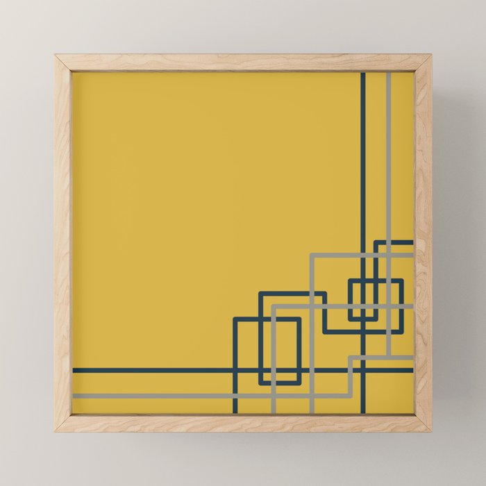 Corner Deco Minimalist Geometric Pattern in Navy Blue, Gray, and Light Mustard Mini Art Print Gallery Image 1