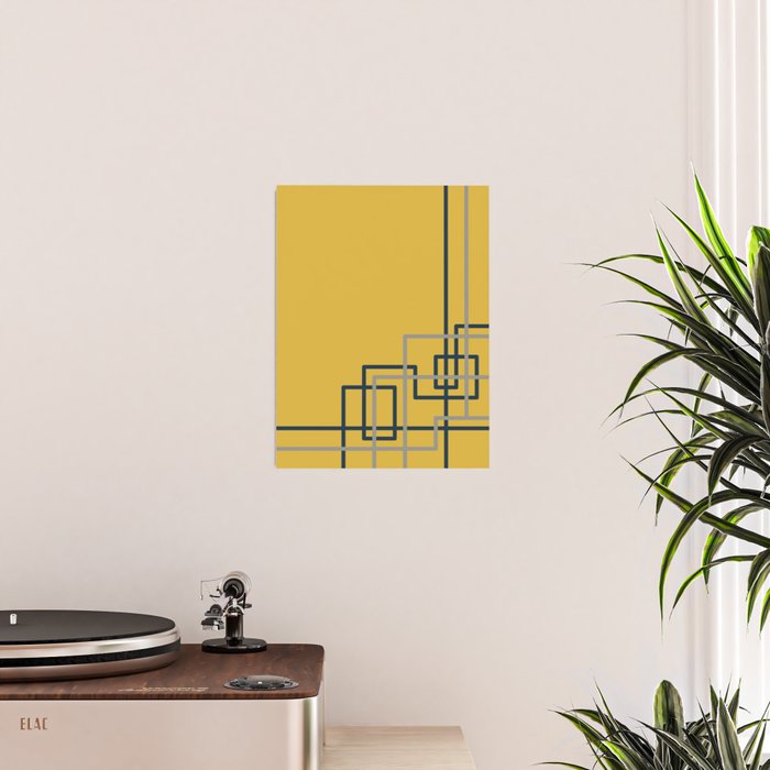 Corner Deco Minimalist Geometric Pattern in Navy Blue, Gray, and Light Mustard Poster Gallery Image 2