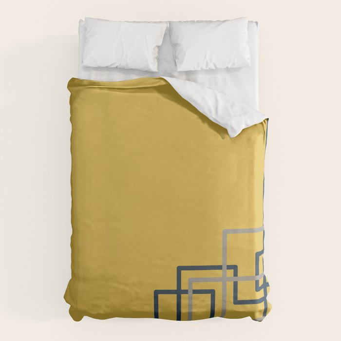 Corner Deco Minimalist Geometric Pattern in Navy Blue, Gray, and Light Mustard Duvet Cover Gallery Image 6