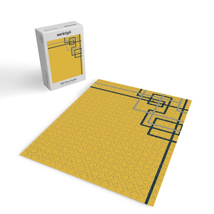 Corner Deco Minimalist Geometric Pattern in Navy Blue, Gray, and Light Mustard Jigsaw Puzzle Gallery Image 2