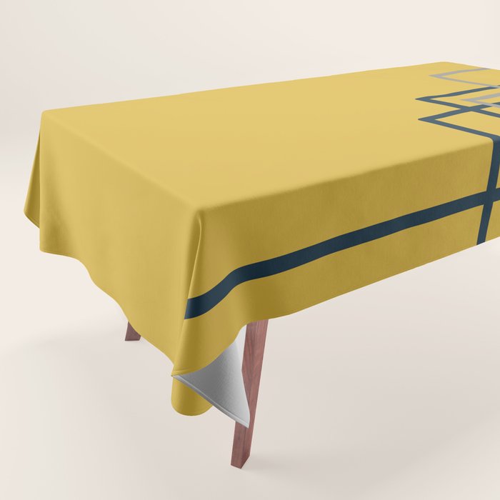 Corner Deco Minimalist Geometric Pattern in Navy Blue, Gray, and Light Mustard Tablecloth Gallery Image 1