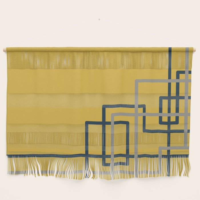 Corner Deco Minimalist Geometric Pattern in Navy Blue, Gray, and Light Mustard Wall Hanging Gallery Image 1