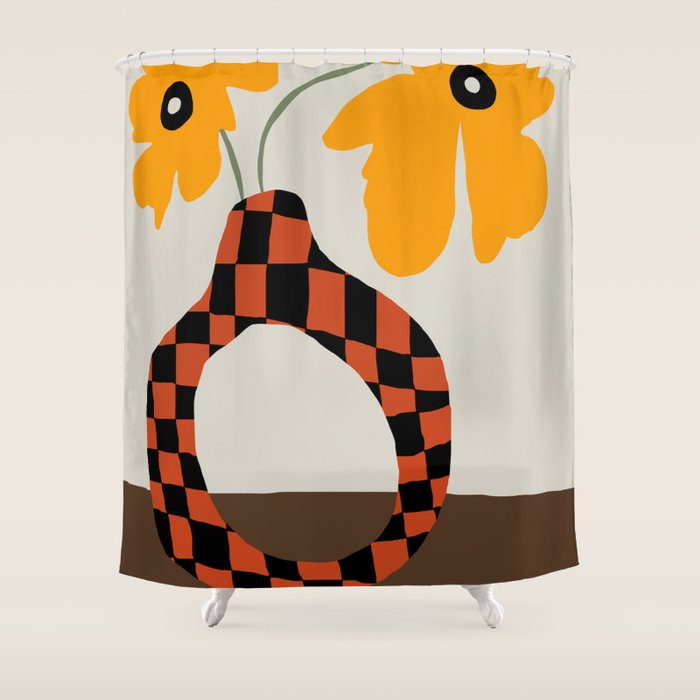 Modern pottery and flower Shower Curtain Gallery Image 1
