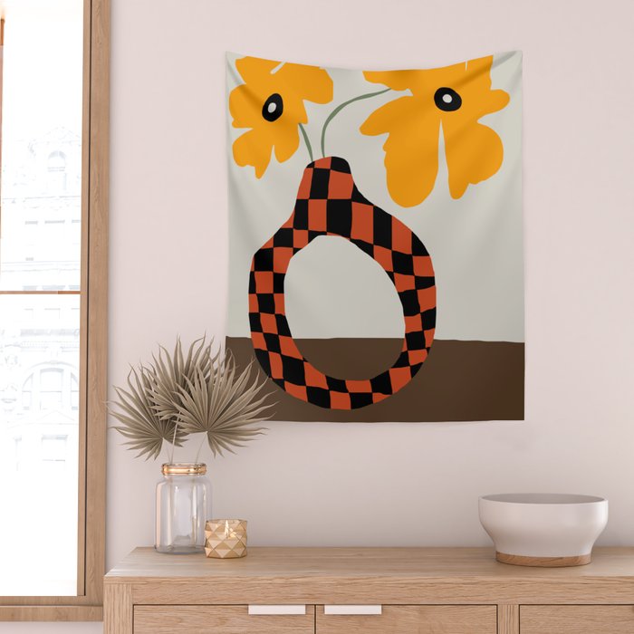 Modern pottery and flower Wall Tapestry Gallery Image 2