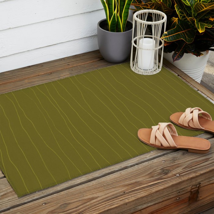 Organic Stripes Minimalist Modern Earthy Mossy Olive Pattern  Outdoor Rug Gallery Image 2