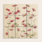 Pink Cosmos Flowers Wood Wall Art Gallery Image 1
