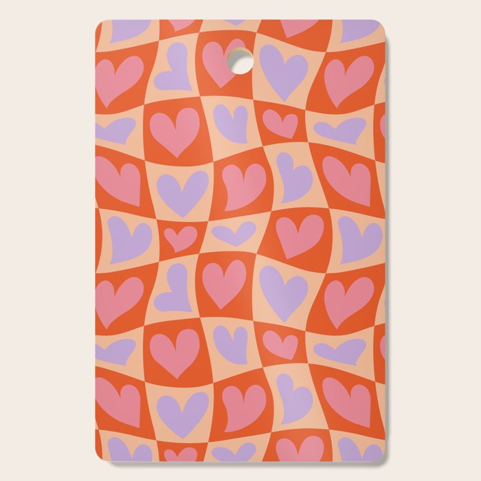 Retro red love heart checkered pattern Cutting Board Gallery Image 1