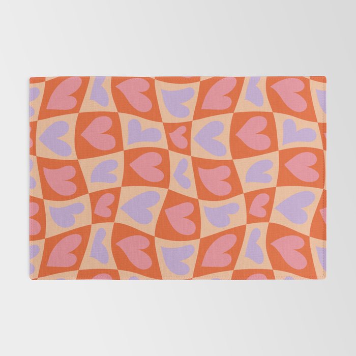 Retro red love heart checkered pattern Rug Gallery Image 2