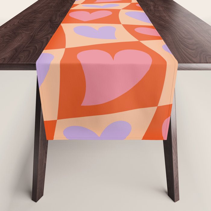 Retro red love heart checkered pattern Table Runner Gallery Image 1