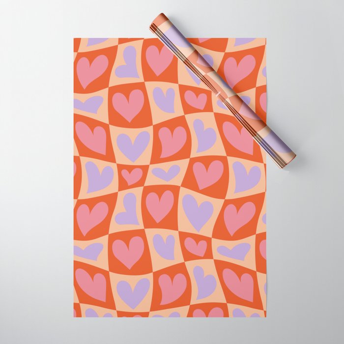Retro red love heart checkered pattern Wrapping Paper Gallery Image 1