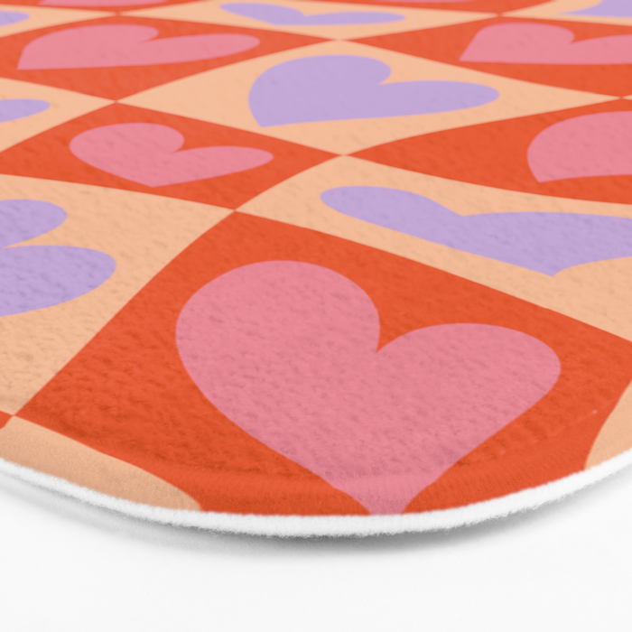 Retro red love heart checkered pattern Bath Mat Gallery Image 3